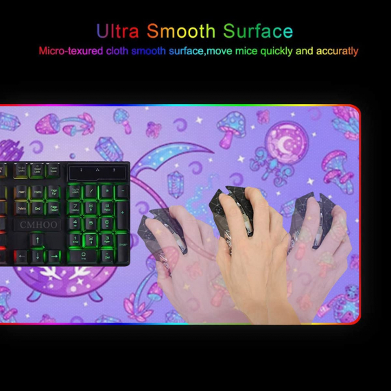 Witch Gifts Pastel Goth Crystal Tarot Purple RGB Mousepad Led Gaming Computer Accessories HG Witchcraft