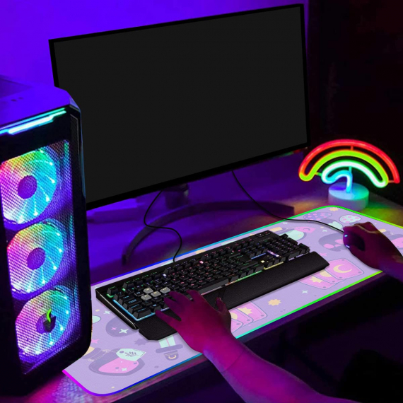 Witch Gifts Pastel Goth Crystal Tarot Purple RGB Mousepad Led Gaming Computer Accessories HG Witchcraft