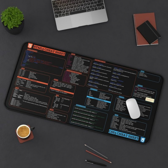 HTML5 and CSS3 Cheat Sheet Desk Mat | Home Office Decor| Gift Coworker | Quick Key, Large Anti-Slip Keyboard Pad Mouse Mat HG
