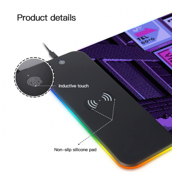 Anime Gifts, Purple Japanese Anime Night City Led Wireless Charging Mouse Pad, Kawaii Anime Led Desk mat, Anime Stuff, Gamer Mouse pad, Laptop Pad Mat, Keyboard pad mat, Long Mouse pad HG