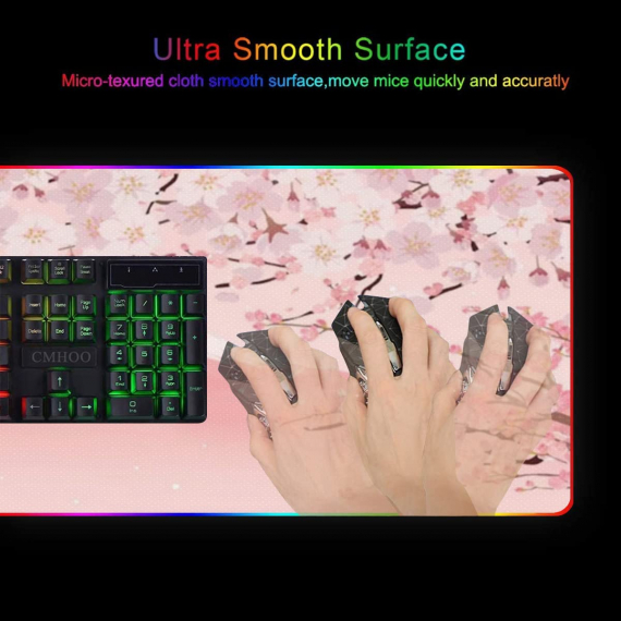 Cherry Blossom Fuji Mountain pink rgb mousepad Led Mouse pad Gaming, Kawaii Mouse pad Anime HG