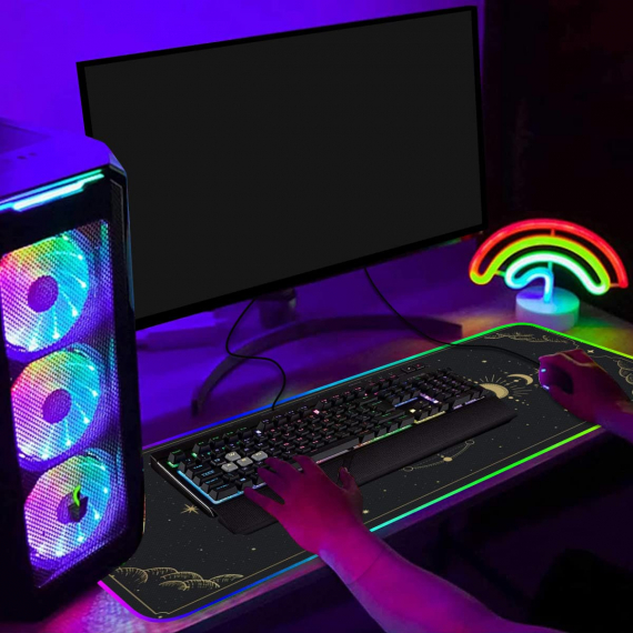Moon Phases Stars in Space Horoscope Witchcraft Gaming RGB Mousepad Led Gaming Computer Accessories HG
