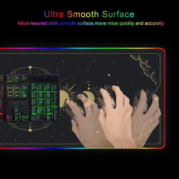 Moon Phases Stars in Space Horoscope Witchcraft Gaming RGB Mousepad Led Gaming Computer Accessories HG