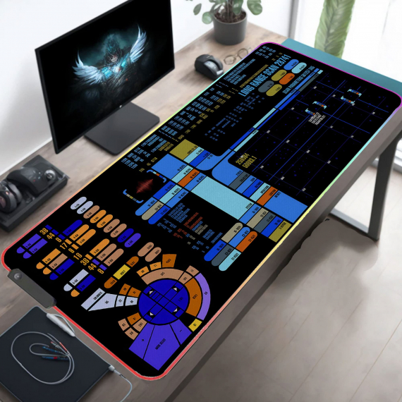 31.5x11.8 in Trekkie Trekker RGB Led Mouse pad for Desk, Sci-fi Control Console Display Led Desk Mat, SciFi Gifts Gamer RGB Mousepad Led, Laptop Pad Game Mat, Gaming Computer Accessories KMH