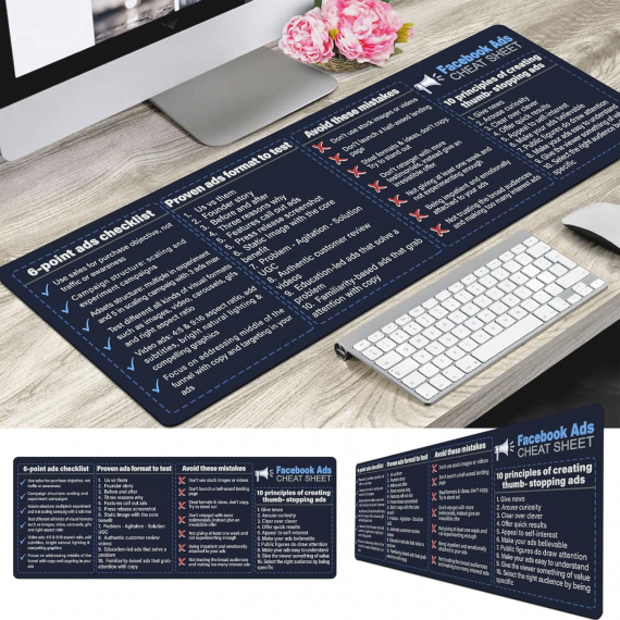 Facebook Ads cheat sheet Mouse Pad, Advertising cheat sheet Mouse Mat marketing ads desk mat, Advertising campaign HG