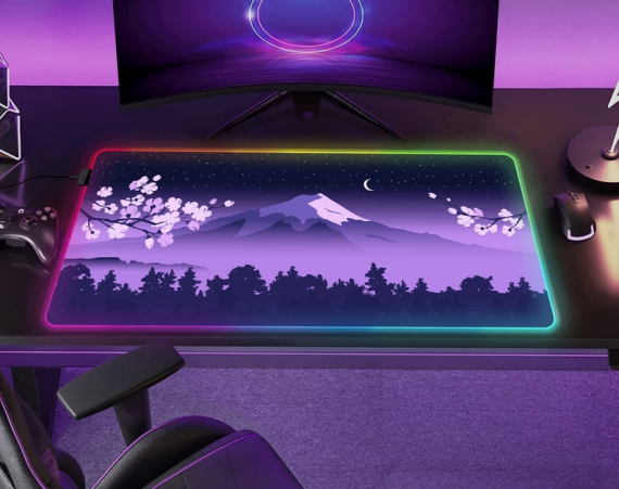 Fuji Desk Mat Purple RGB Mousepad Led Gaming Computer Accessories HG