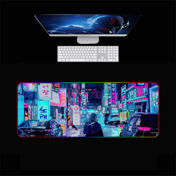 Retro Vaporwave City Cyber Punk Japanese Street Anime RGB Mousepad Led Mouse pad Gaming, Anime Gifts, Kawaii Mouse pad Anime Stuff, Gamer Mouse pad HG