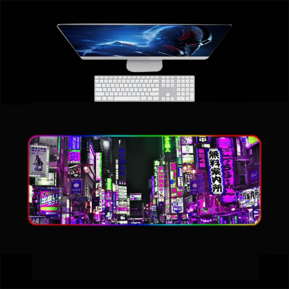 Retro Vaporwave City Cyber Punk Japanese Street Anime RGB Led Mouse pad Gaming, Anime Gifts, Kawaii Mouse pad HG