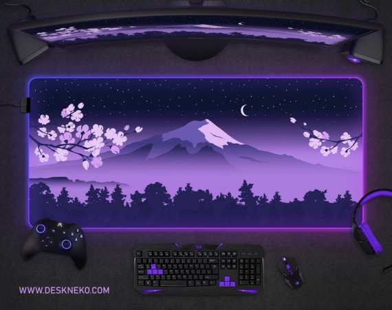 Fuji Desk Mat Purple RGB Mousepad Led Gaming Computer Accessories HG