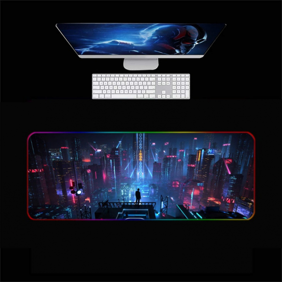 Retro Vaporwave City Cyber Punk Japanese Night Street Anime RGB Led Mouse pad Gaming, Anime Gifts, Kawaii Mouse pad HG