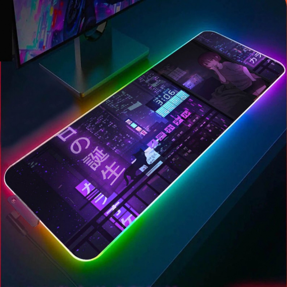 Purple Pink Or Green Neon Shallows City RGB Gaming Mouse Pad Japanese Led Mouse pad Gaming, Kawaii Mouse pad Anime HG