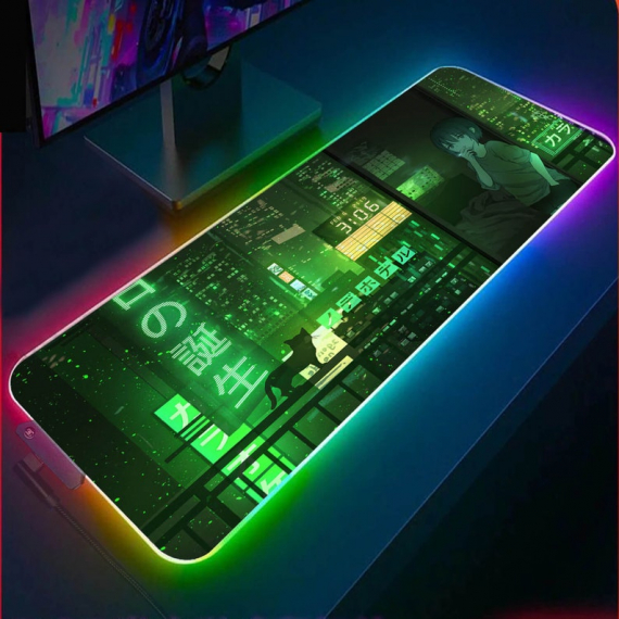 Purple Pink Or Green Neon Shallows City RGB Gaming Mouse Pad Japanese Led Mouse pad Gaming, Kawaii Mouse pad Anime HG
