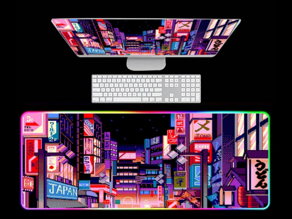 Pixelated Japanese City Gaming RGB Mousepad Led Gaming Computer Accessories HG
