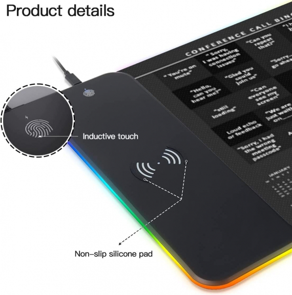 Calendar 2023 to 2025 Large Office Led Wireless Charging Mouse Pad, Conference Call Bingo Corporate Email Lingo Excel Shortcuts Stretches Windows Shortcuts Mouse Mat, Word Shortcuts Employee Gift HG