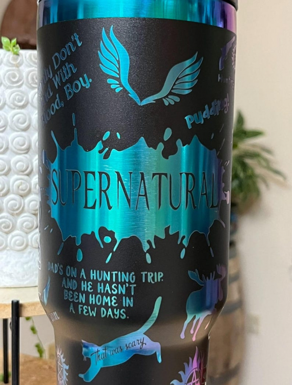 Supernatural Inspired Engraved Tumbler 30oz or 40oz with Handle & Straw, Gift For Him, Gift For Her, Personalized Gifts, Bridesmaid HFN Tumbler