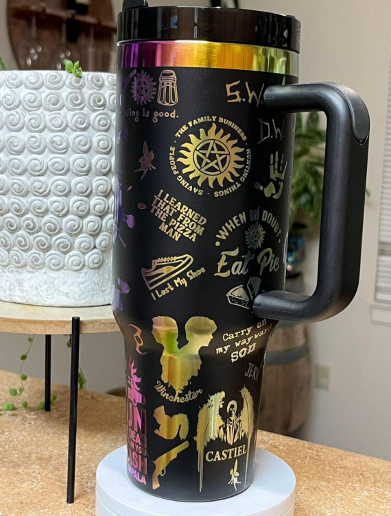 Supernatural Inspired Engraved Tumbler 30oz or 40oz with Handle & Straw, Gift For Him, Gift For Her, Personalized Gifts, Bridesmaid HFN Tumbler
