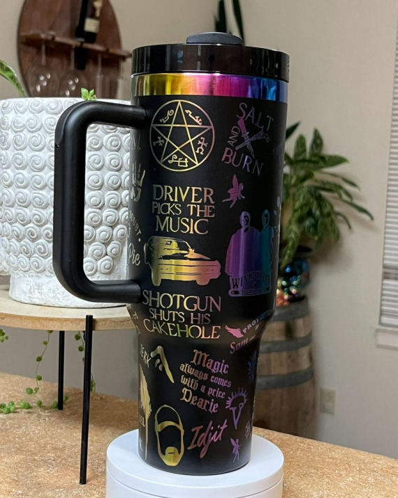 Supernatural Inspired Engraved Tumbler 30oz or 40oz with Handle & Straw, Gift For Him, Gift For Her, Personalized Gifts, Bridesmaid HFN Tumbler