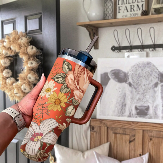 Floral Boho Flowers combo 2 40oz Tumblers Spring 40oz Tumbler with Lid and Straw Gift For Her Him Birthday Gift LN