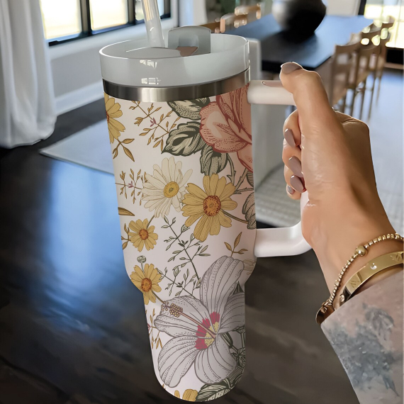 Floral Boho Flowers combo 2 40oz Tumblers Spring 40oz Tumbler with Lid and Straw Gift For Her Him Birthday Gift LN