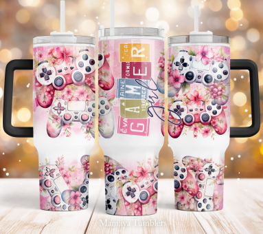 Gamer girl 30oz or 40oz Quencher Tumbler Gift For Her Him Birthday Gift LN Flowers Video game controller Waterslide