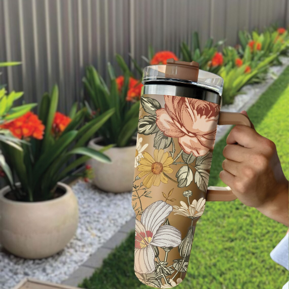 Floral Boho Flowers combo 2 40oz Tumblers Spring 40oz Tumbler with Lid and Straw Gift For Her Him Birthday Gift LN