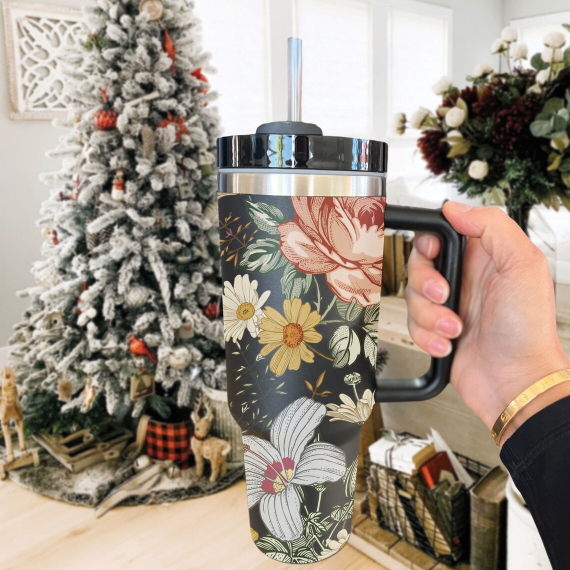 Floral Boho Flowers combo 2 40oz Tumblers Spring 40oz Tumbler with Lid and Straw Gift For Her Him Birthday Gift LN