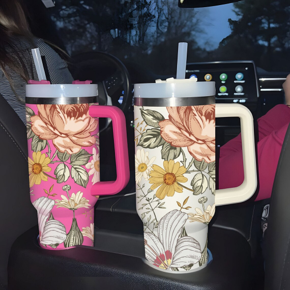 Floral Boho Flowers combo 2 40oz Tumblers Spring 40oz Tumbler with Lid and Straw Gift For Her Him Birthday Gift LN