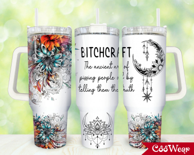 Bitchcraft Boho Moon and Flowers Magic and Celestial Combo 2 30oz Tumbler with Handle, Birthday Anniversary Tumbler Gift HFN
